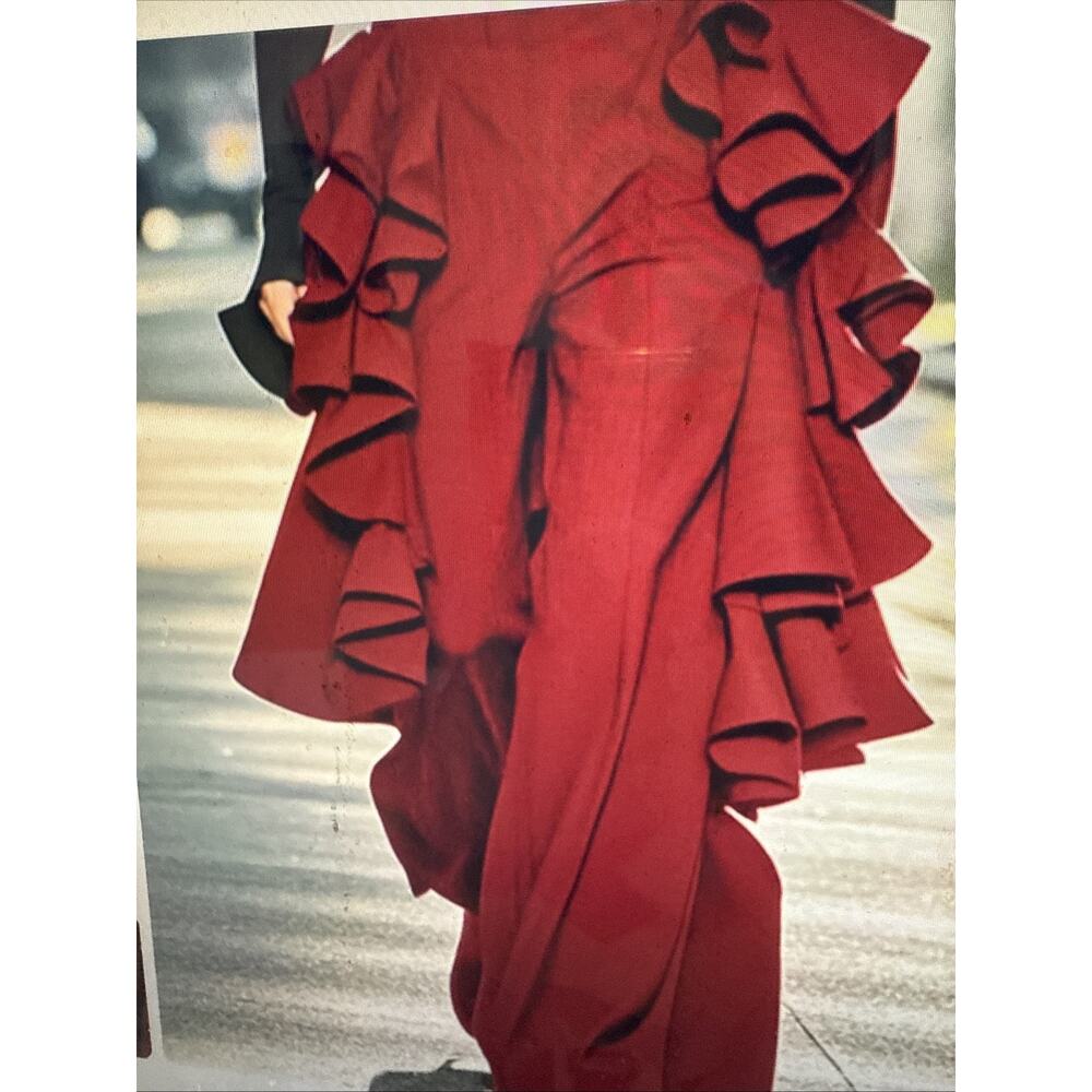 Incerun Pants Mens Womens Ruffled Double Layer Red Unisex 4XL Leisure Wear - Picture 3 of 3